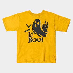 Hey Boo Halloween Ghost Bats and Haunted House Kids T-Shirt